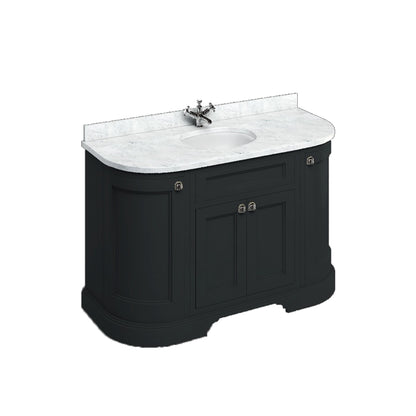 Burlington Bathrooms Freestanding 134 Curved Unit with Carrara White Worktop, Doors & Integrated White Basin