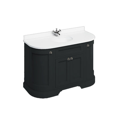 Burlington Bathrooms Freestanding 134 Curved Unit with White Worktop, Doors & Integrated White Basin