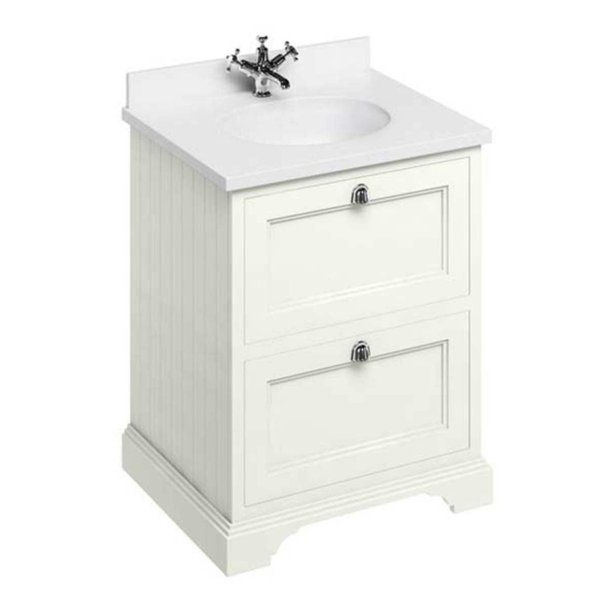 Burlington Bathrooms Freestanding 65 Unit with White Worktop, 2 Drawers and Integrated White Basin