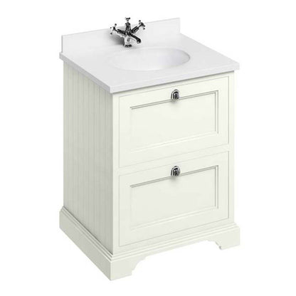 Burlington Bathrooms Freestanding 65 Unit with White Worktop, 2 Drawers and Integrated White Basin