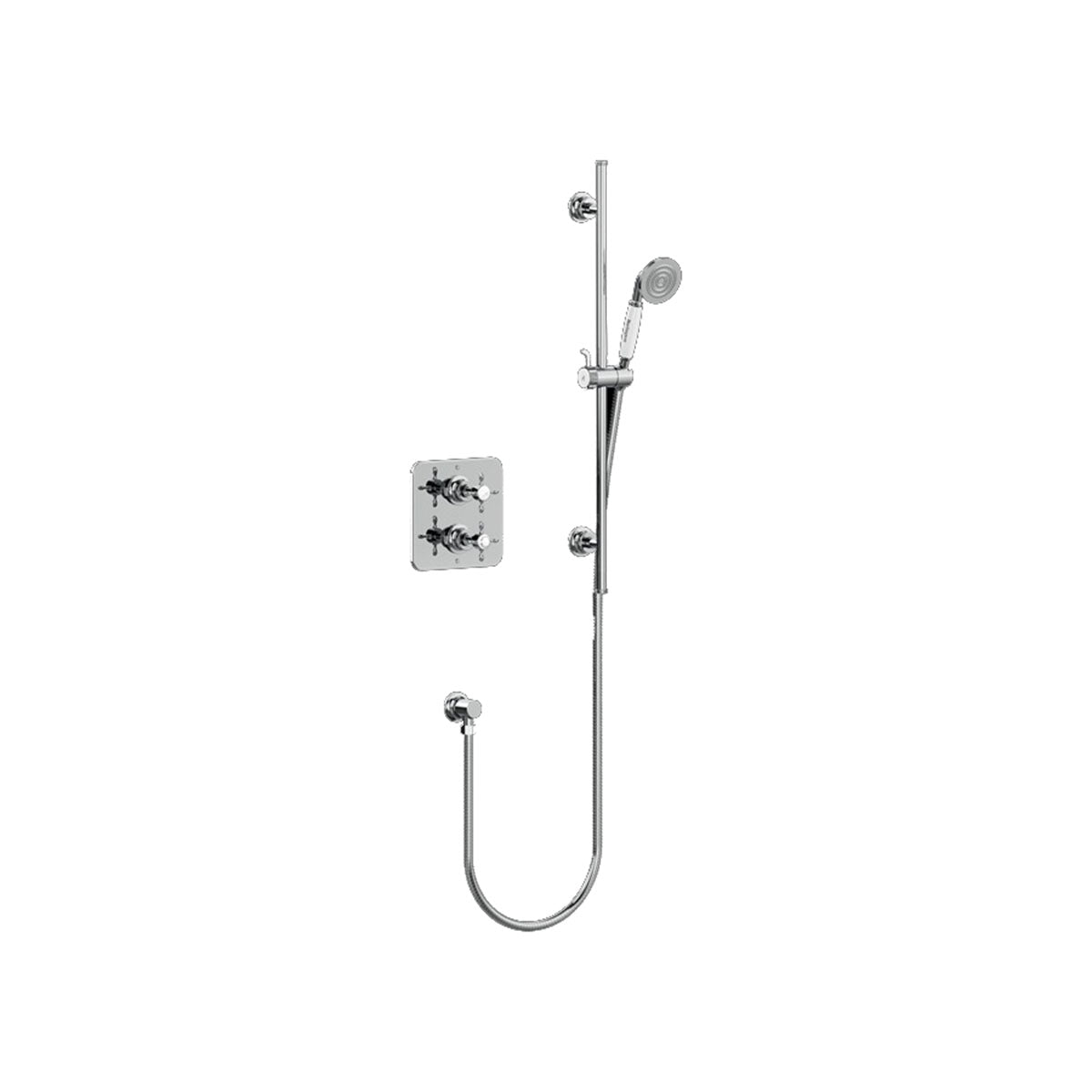 Burlington Guild GUSHOWERPACKSQ1 Square Thermostatic Single Outlet Concealed Shower Valve with Rail, Hose, Handset & Outlet Elbow