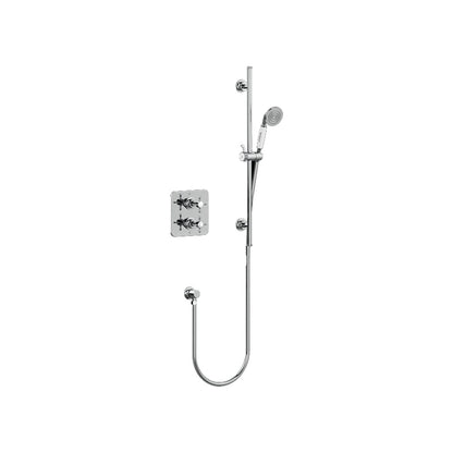 Burlington Guild GUSHOWERPACKSQ1 Square Thermostatic Single Outlet Concealed Shower Valve with Rail, Hose, Handset & Outlet Elbow