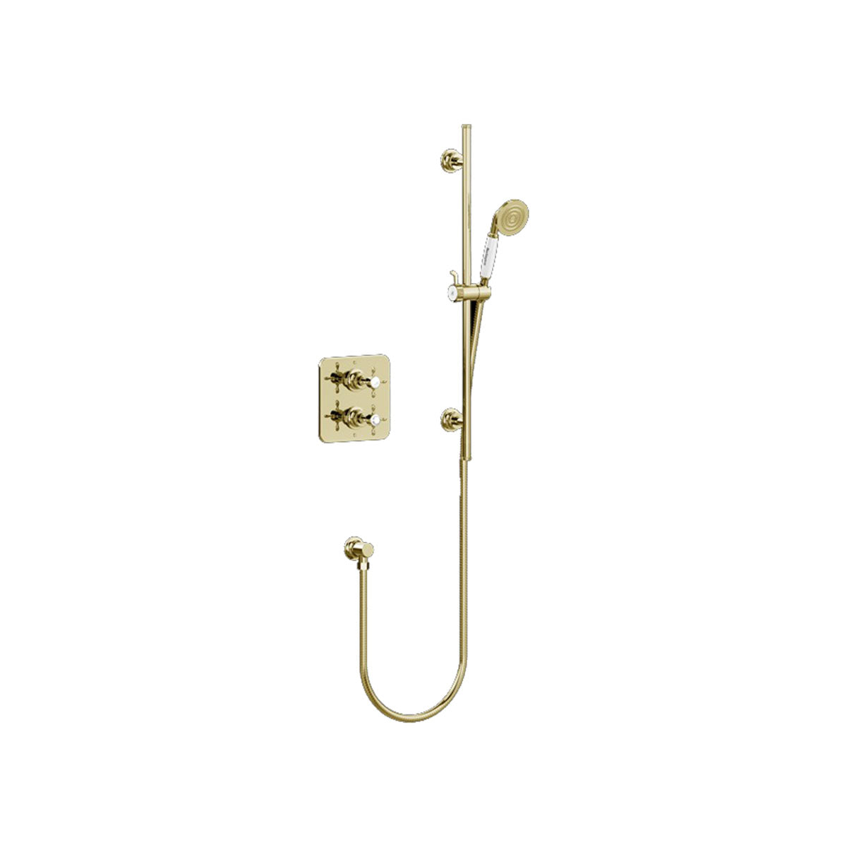 Burlington Guild GUSHOWERPACKSQ1 Square Thermostatic Single Outlet Concealed Shower Valve with Rail, Hose, Handset & Outlet Elbow