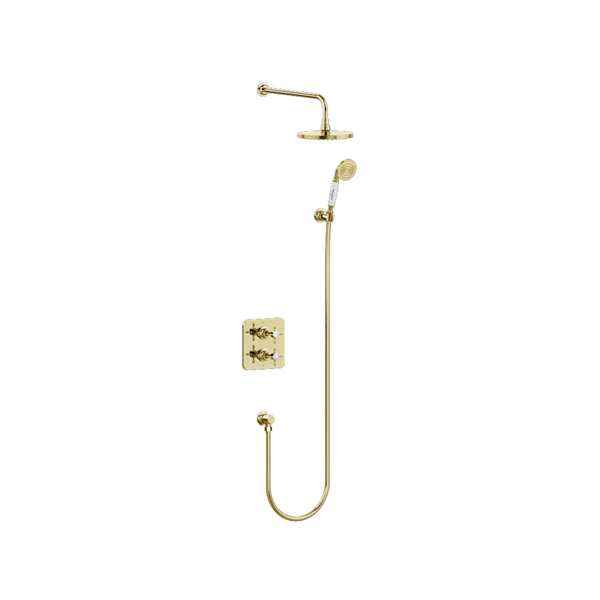 Burlington Guild GUSHOWERPACKSQ3 Square Thermostatic Dual Outlet Concealed Diverter Shower Valve, Fixed Shower Arm & Head, Holder & Handset with Hose & Outlet Elbow