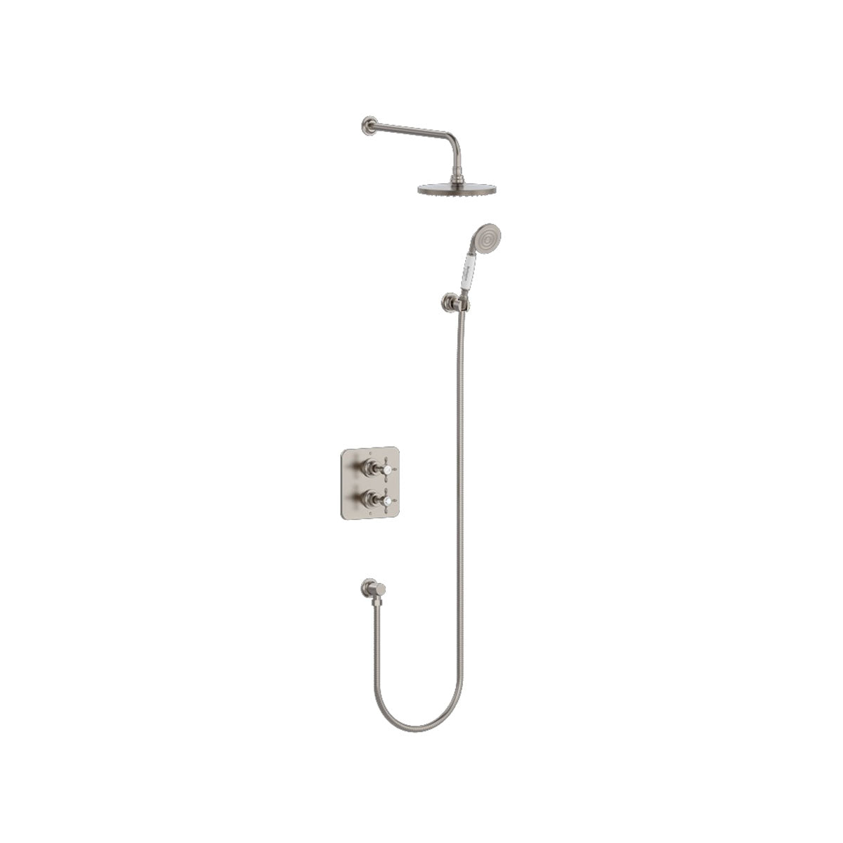Burlington Guild GUSHOWERPACKSQ3 Square Thermostatic Dual Outlet Concealed Diverter Shower Valve, Fixed Shower Arm & Head, Holder & Handset with Hose & Outlet Elbow