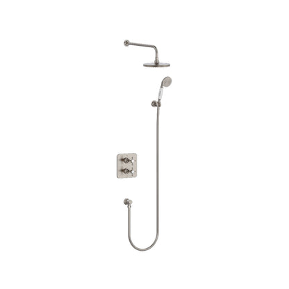 Burlington Guild GUSHOWERPACKSQ3 Square Thermostatic Dual Outlet Concealed Diverter Shower Valve, Fixed Shower Arm & Head, Holder & Handset with Hose & Outlet Elbow