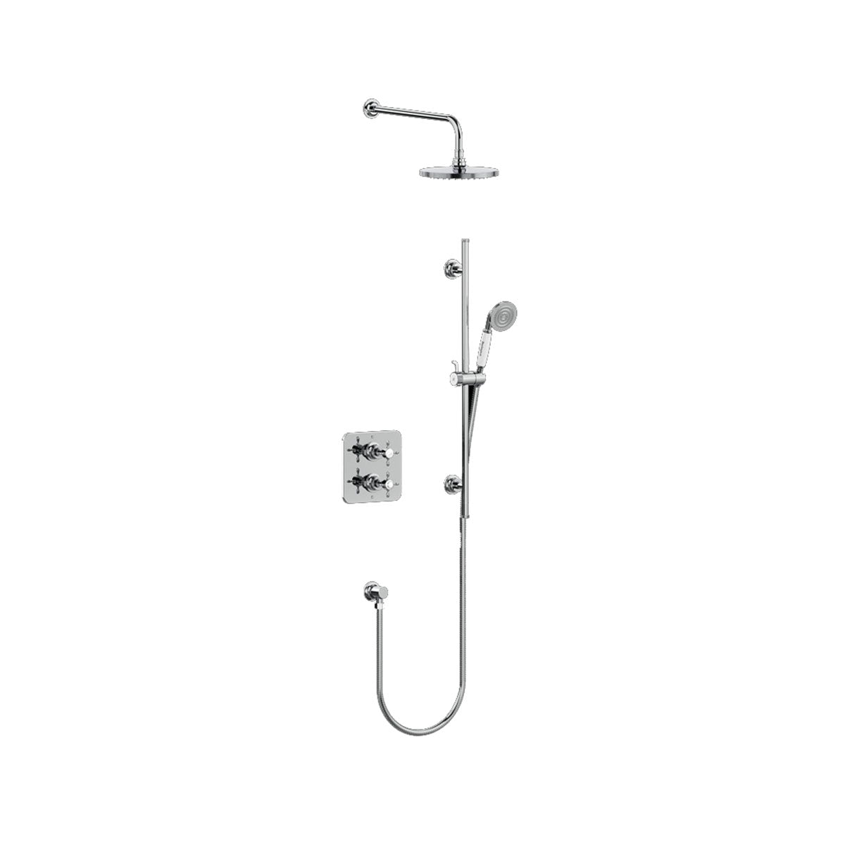 Burlington Guild GUSHOWERPACKSQ4 Square Thermostatic Dual Outlet Concealed Diverter Shower Valve Fixed Shower Arm & Head, Rail, Hose, Handset & Outlet Elbow