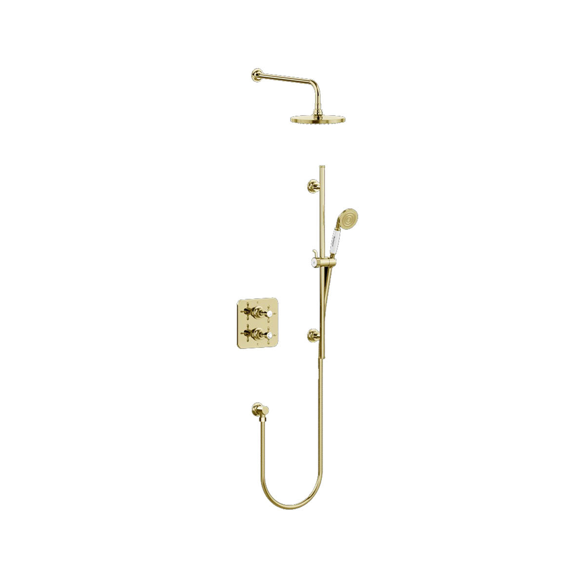 Burlington Guild GUSHOWERPACKSQ4 Square Thermostatic Dual Outlet Concealed Diverter Shower Valve Fixed Shower Arm & Head, Rail, Hose, Handset & Outlet Elbow