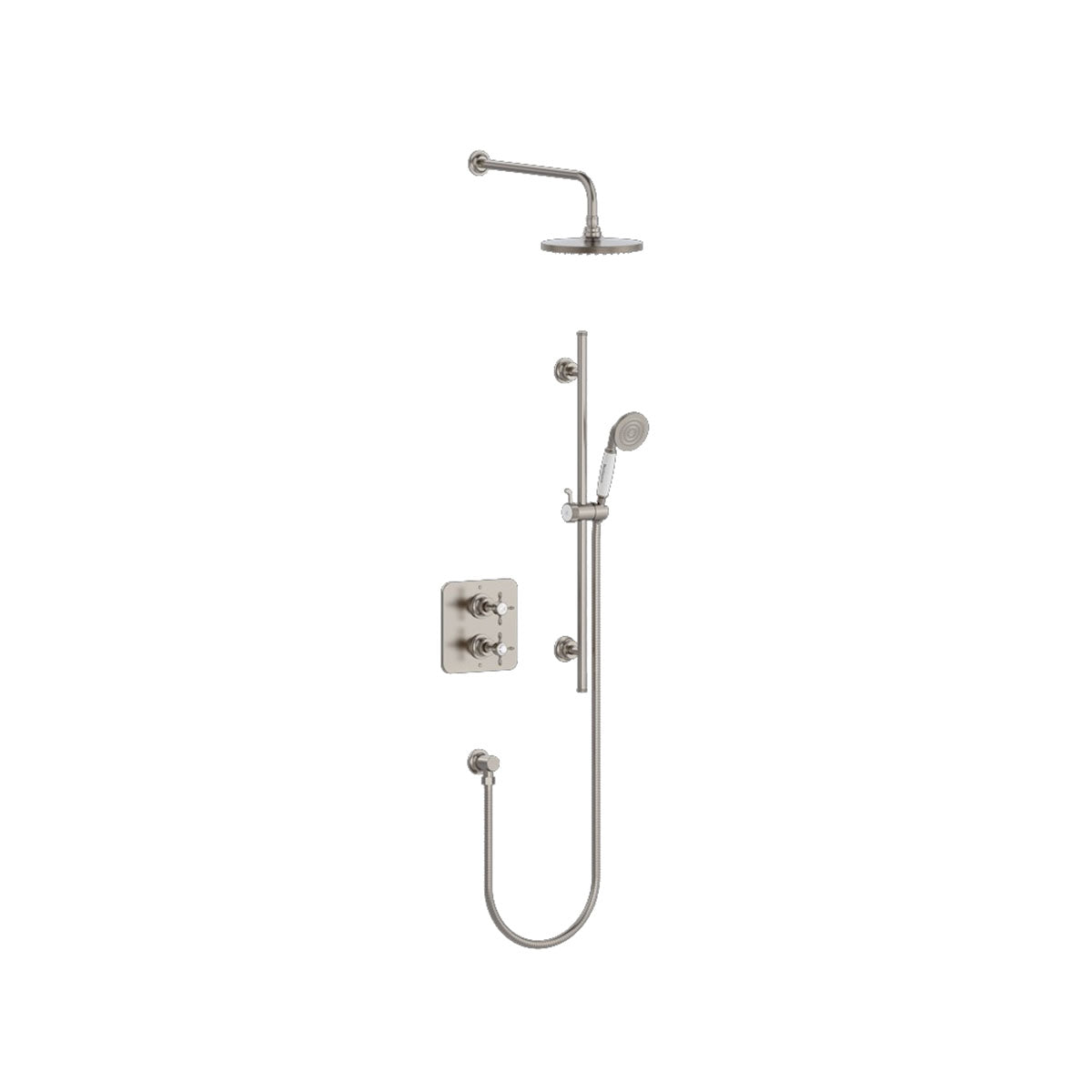 Burlington Guild GUSHOWERPACKSQ4 Square Thermostatic Dual Outlet Concealed Diverter Shower Valve Fixed Shower Arm & Head, Rail, Hose, Handset & Outlet Elbow