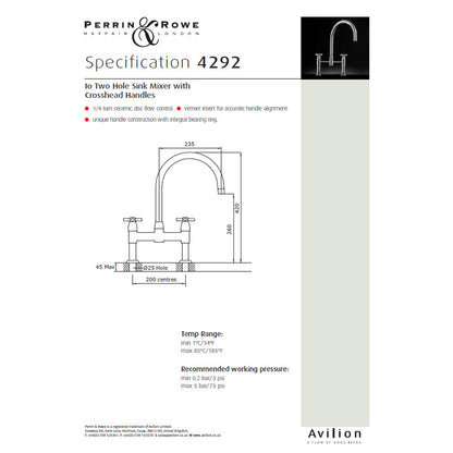 Perrin and Rowe IO 4292 Mixer Tap with Crosshead Handles