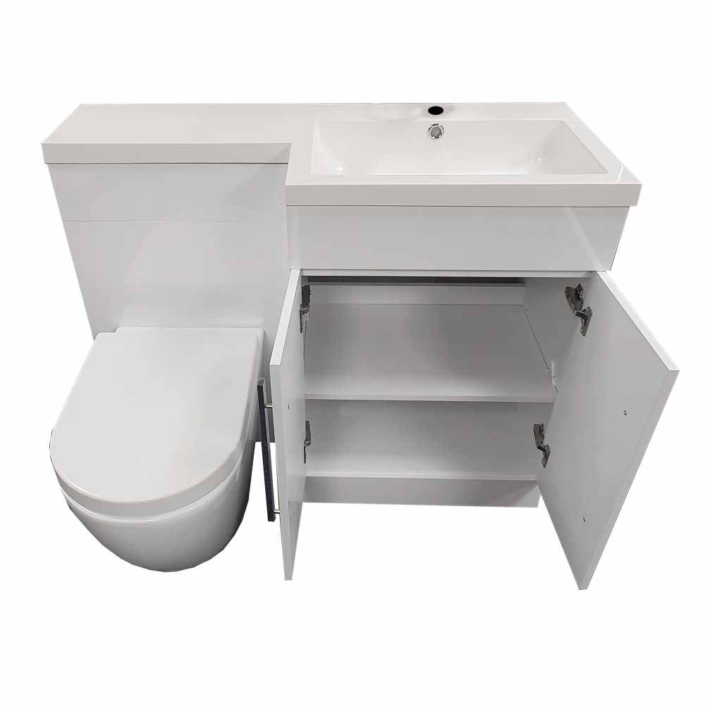 Luxe81 Lili 1100mm L Shape Bathroom Furniture Set - 2 Door - Gloss White