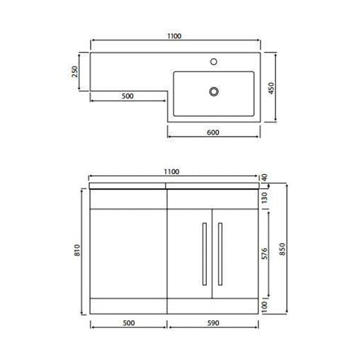 Luxe81 Lili 1100mm L Shape Bathroom Furniture Set - 2 Door - Gloss White
