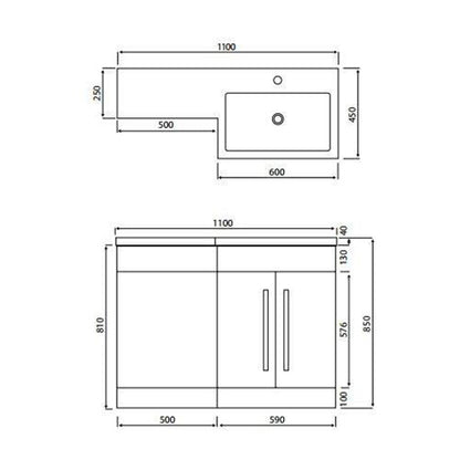 Luxe81 Lili 1100mm L Shape Bathroom Furniture Set - 2 Door - Gloss White