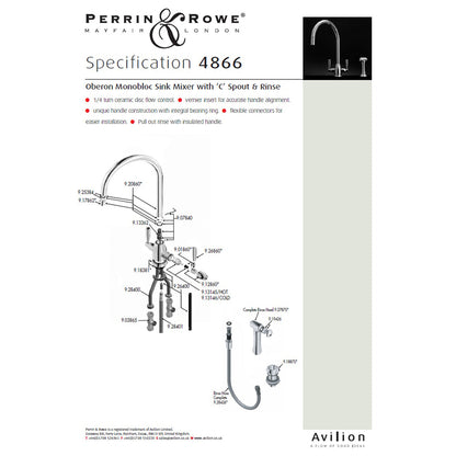 Perrin & Rowe Oberon - C Spout 4866 (with Rinse) Kitchen Tap