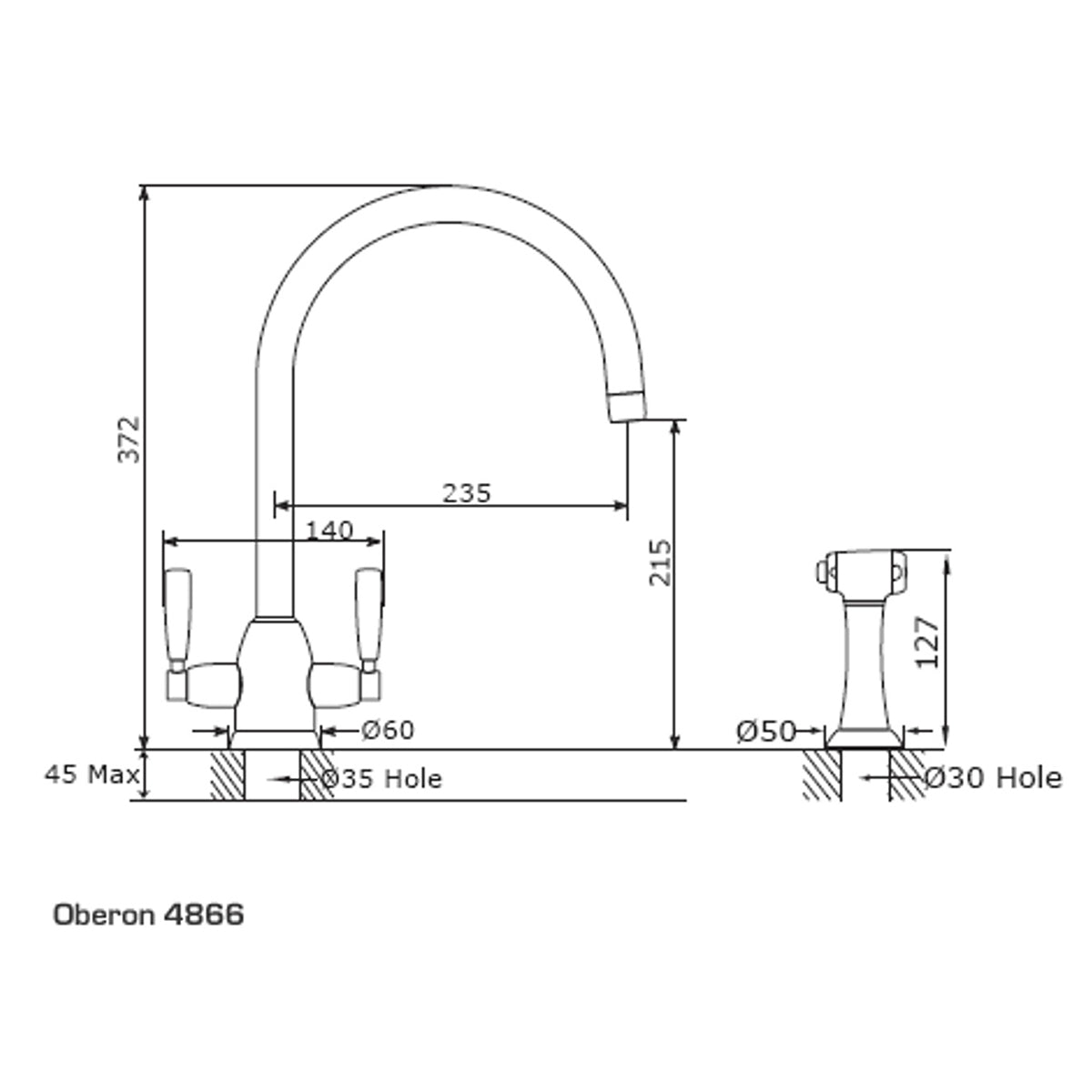 Perrin & Rowe Oberon - C Spout 4866 (with Rinse) Kitchen Tap