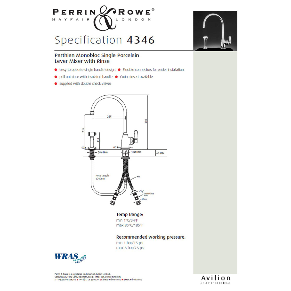 Perrin & Rowe Parthian 4346 (with Rinse) Kitchen Tap
