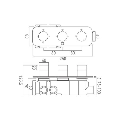 Vado IND-T128/3-H-ALT-BLK Tablet Altitude Horizontal Conc 3 Outlet