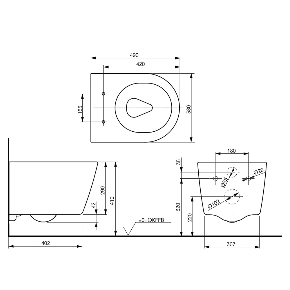 Toto RP CW554Y Wall-Hung Compact Rimless WC Pan – 380 x 490mm
