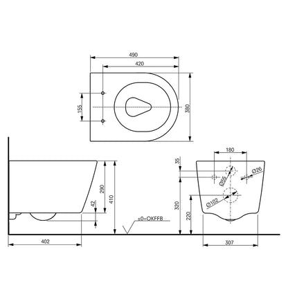 Toto RP CW554Y Wall-Hung Compact Rimless WC Pan – 380 x 490mm