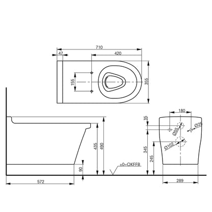 Toto CF CW142Y Wall-Hung Barrier-Free Washdown Rimless WC Pan – 355 x 710mm