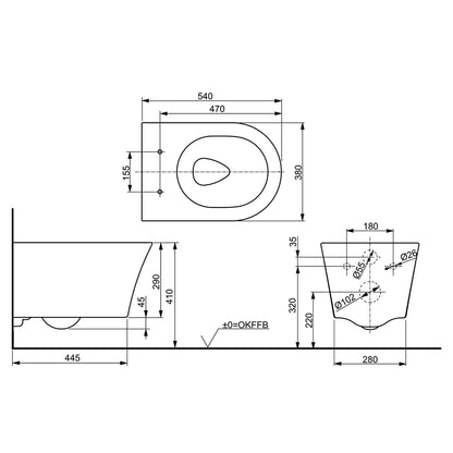 Toto GP CW553Y Wall-Hung Rimless Washdown WC Pan – 380 x 540mm