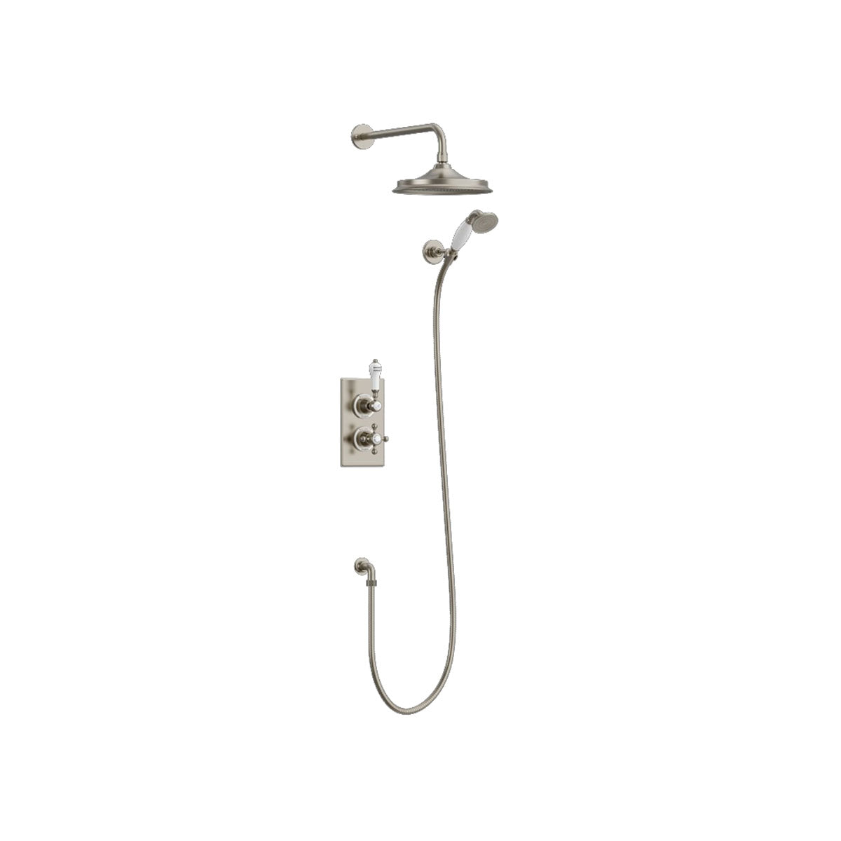 Burlington Trent TF2S Thermostatic Dual Outlet Concealed Divertor Shower Valve , Fixed Shower Arm, Handset & Holder with Hose with Rose