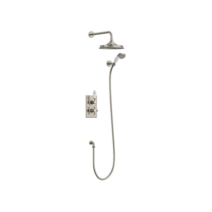 Burlington Trent TF2S Thermostatic Dual Outlet Concealed Divertor Shower Valve , Fixed Shower Arm, Handset & Holder with Hose with Rose
