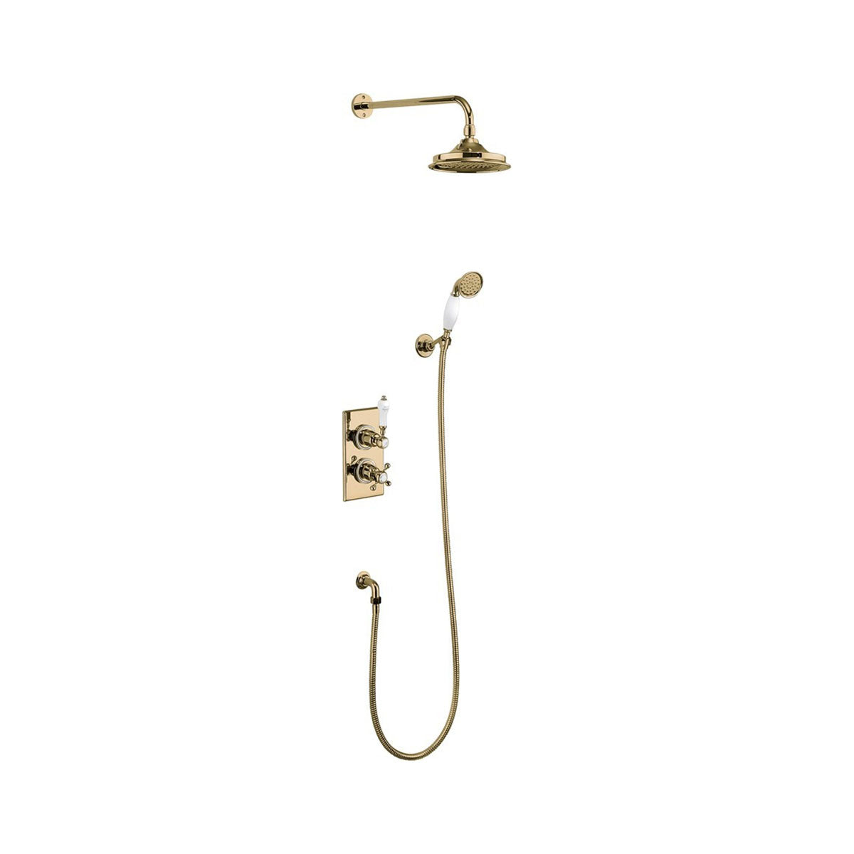 Burlington Trent TF2S Thermostatic Dual Outlet Concealed Divertor Shower Valve , Fixed Shower Arm, Handset & Holder with Hose with Rose