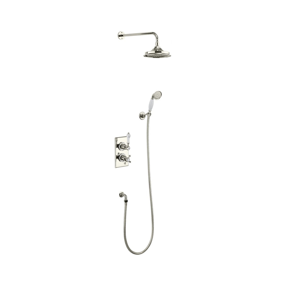 Burlington Trent TF2S Thermostatic Dual Outlet Concealed Divertor Shower Valve , Fixed Shower Arm, Handset & Holder with Hose with Rose