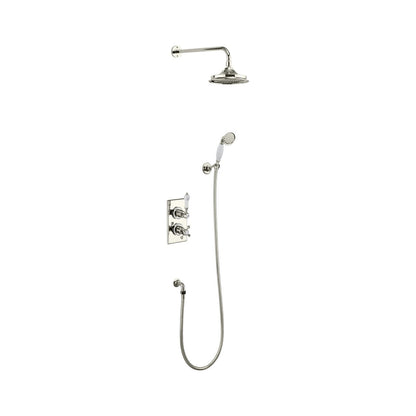 Burlington Trent TF2S Thermostatic Dual Outlet Concealed Divertor Shower Valve , Fixed Shower Arm, Handset & Holder with Hose with Rose