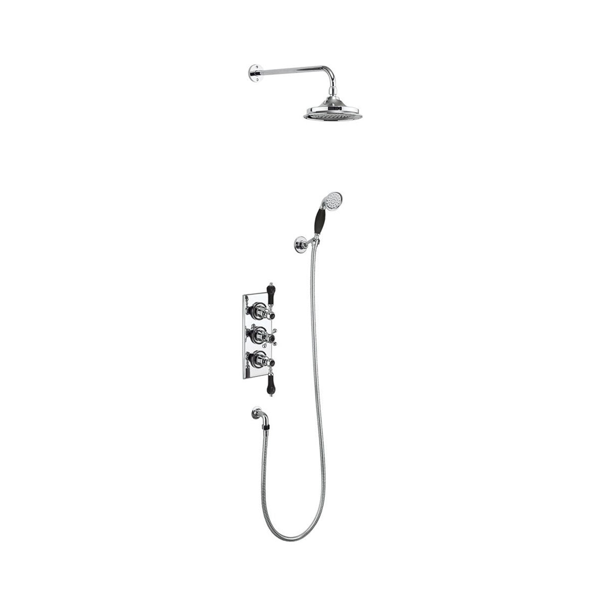 Burlington Trent TF3S Thermostatic Dual Outlet Concealed Shower Valve , Fixed Shower Arm, Handset & Holder with Hose with Rose