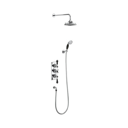 Burlington Trent TF3S Thermostatic Dual Outlet Concealed Shower Valve , Fixed Shower Arm, Handset & Holder with Hose with Rose
