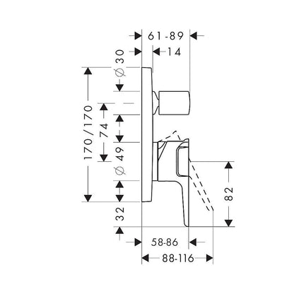 AXOR 36455000 Citterio E Manual Mixer Valve with Diverter for Precise Control