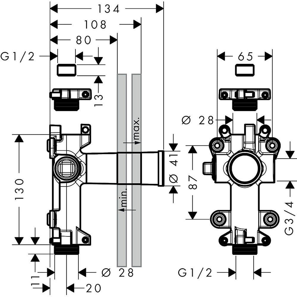 AXOR 45770180 One Basic Set for Shut-Off Valve